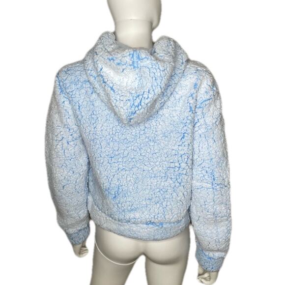 Aqua Women's Baby Blue Sherpa Drawstring Hooded Pullover Sweatshirt sz S - Picture 3 of 5